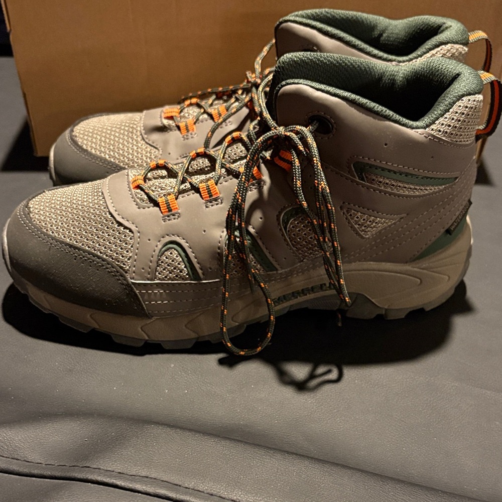 Merrell Kids Shoes in Gray and Green with Orange Accents